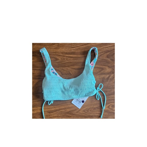 Body Glove Swim Top XS Turquoise Floral Reversible Tie Side Swimsuit Bikini - Picture 1 of 5